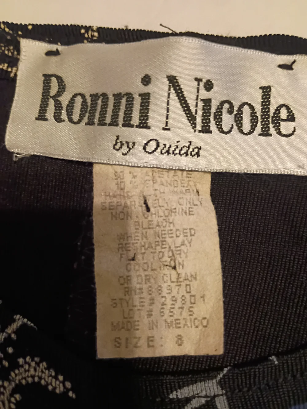 VTG Ronni Nicole Midi Dress Black with White & Light Blue Floral Print Sz 8